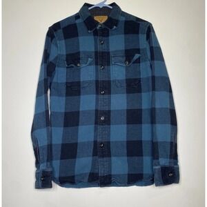American Eagle Mens S Buffalo Flannel Blue Black Check Long Sleeve Button Shirt